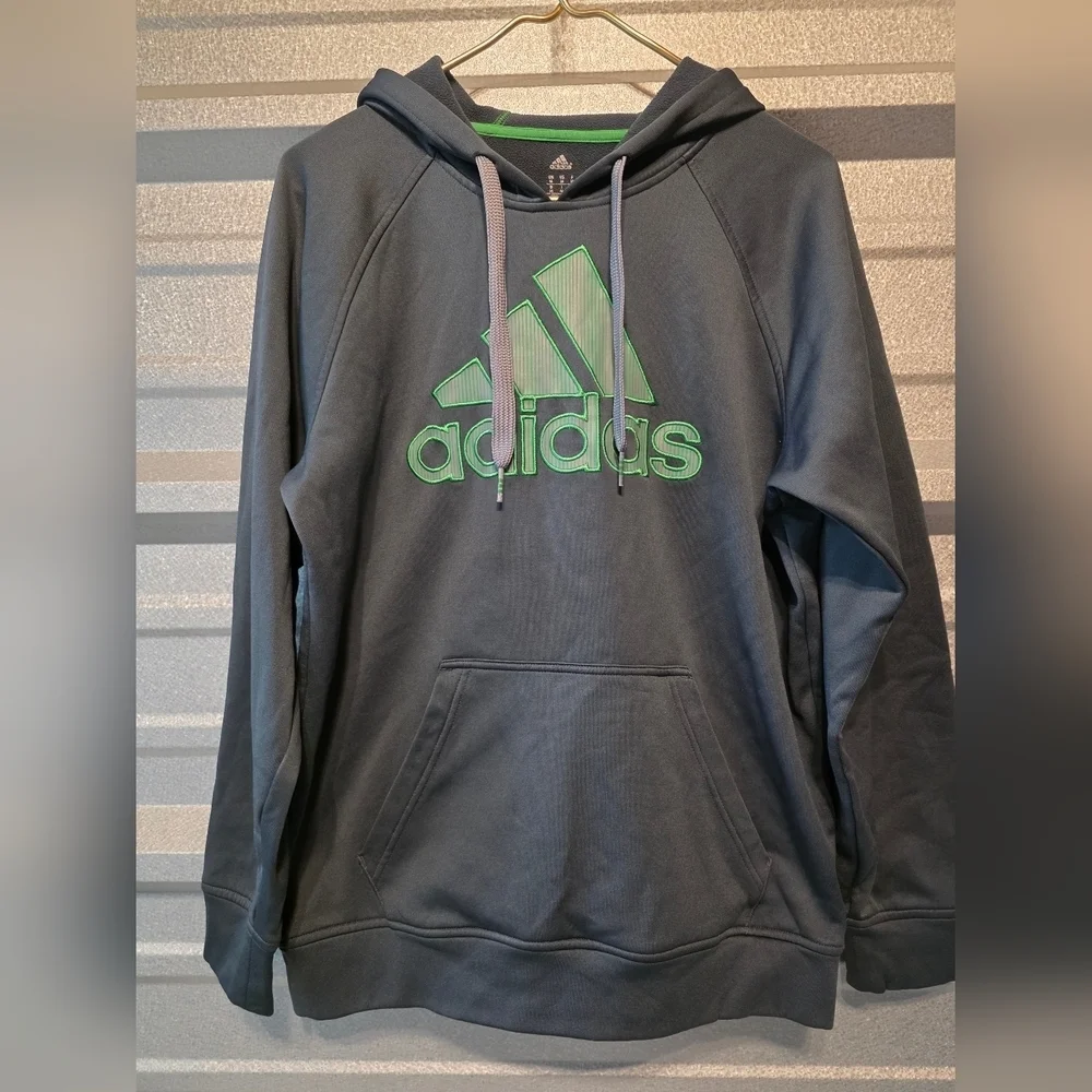Adidas Dark Gray Hoodie with Green Logo